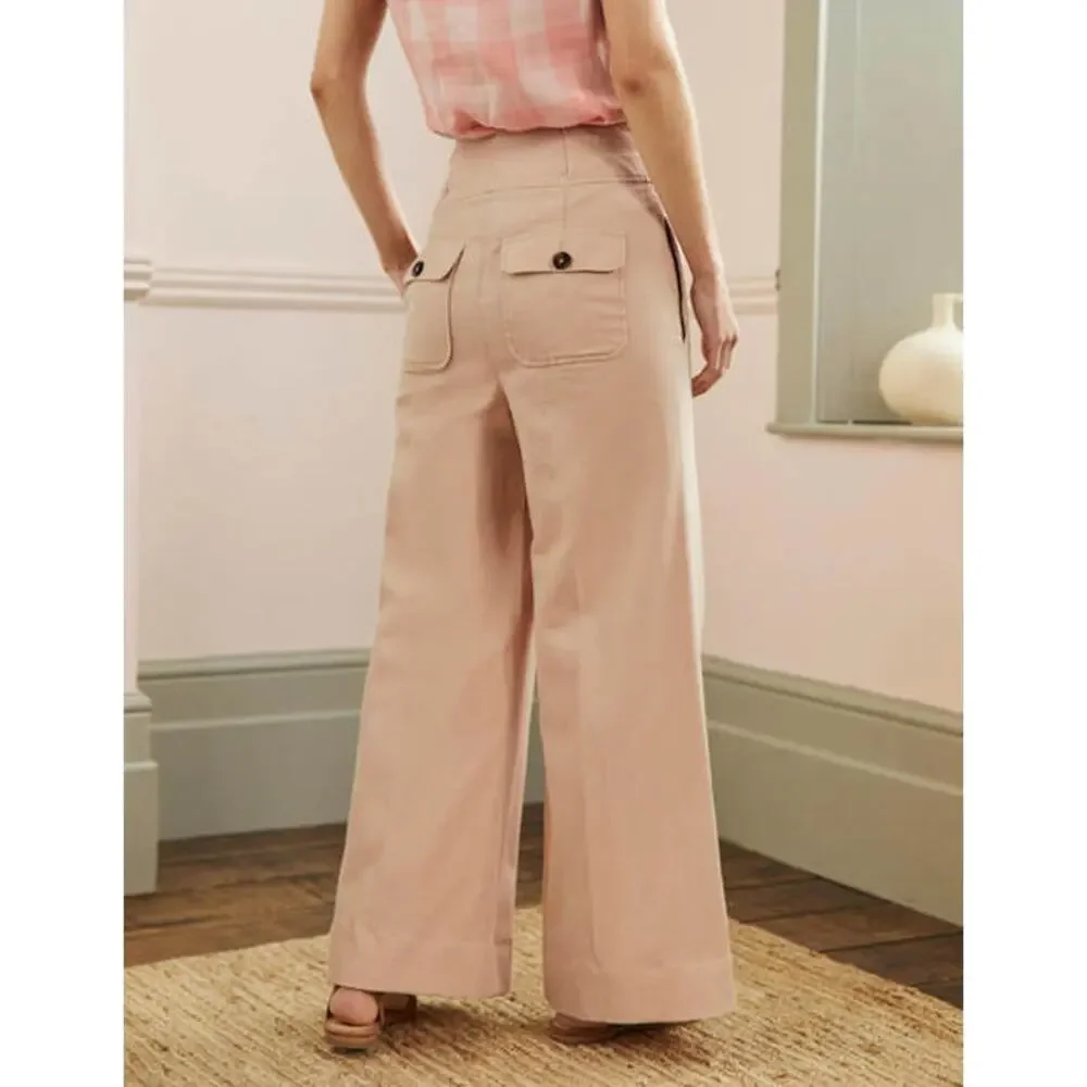 BODEN NWT High Waist Wide Leg Trousers Size US 2 Petite Cotton Linen $159 MSRP - Picture 6 of 12